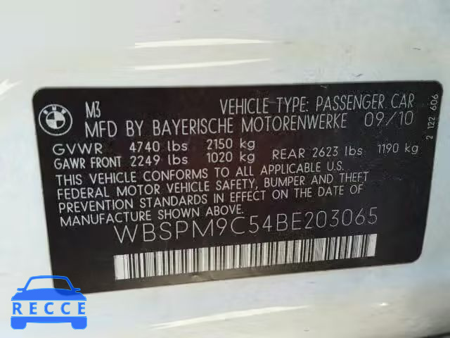 2011 BMW M3 WBSPM9C54BE203065 image 9