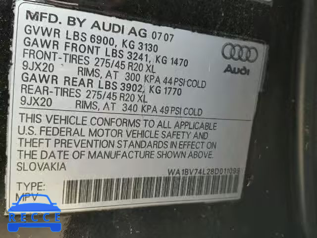 2008 AUDI Q7 4.2 QUA WA1BV74L28D011099 image 9