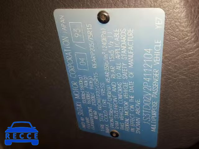 1993 SUZUKI SIDEKICK J JS3TD02V2P4112104 image 9