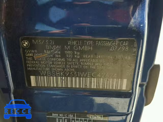 1998 BMW M3 WBSBK9331WEC42624 image 9