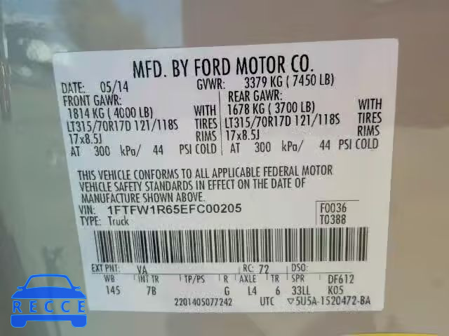 2014 FORD F150 SVT R 1FTFW1R65EFC00205 image 9