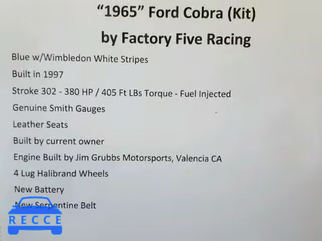 1965 FORD COBRA KIT FFR1300K image 9