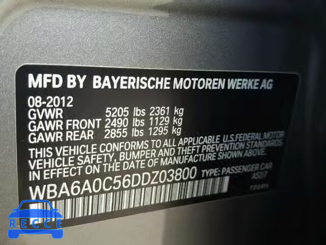 2013 BMW 640I WBA6A0C56DDZ03800 зображення 9