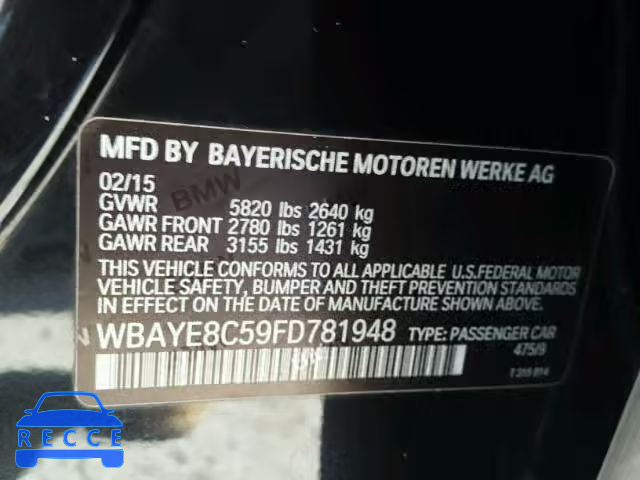 2015 BMW 750LI WBAYE8C59FD781948 зображення 9