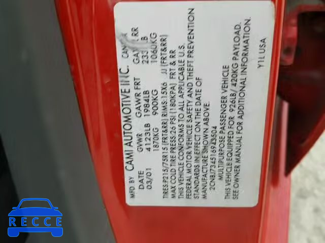 2001 CHEVROLET TRACKER ZR 2CNBJ734516943504 image 9