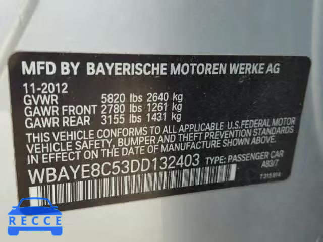 2013 BMW 750LI WBAYE8C53DD132403 зображення 9