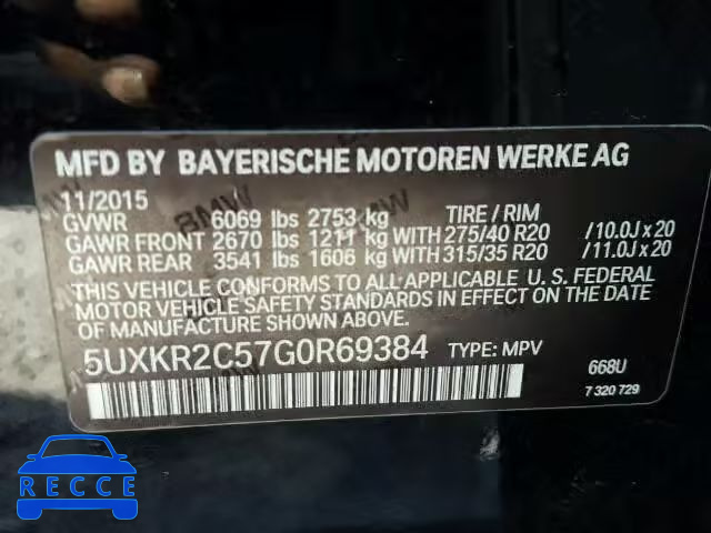 2016 BMW X5 SDRIVE3 5UXKR2C57G0R69384 зображення 9