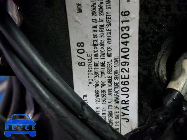 2009 YAMAHA YZFR6 S JYARJ06E29A040316 image 9