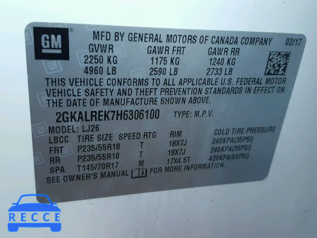 2017 GMC TERRAIN DE 2GKALREK7H6306100 image 9