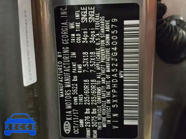 2018 KIA SORENTO EX 5XYPHDA52JG400579 image 9