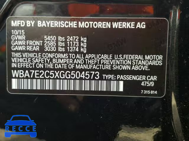 2016 BMW 740 I WBA7E2C5XGG504573 image 9