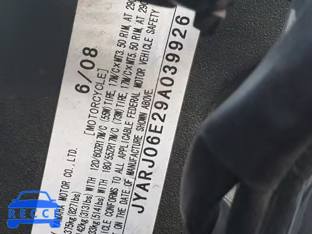2009 YAMAHA YZFR6 S JYARJ06E29A039926 image 9