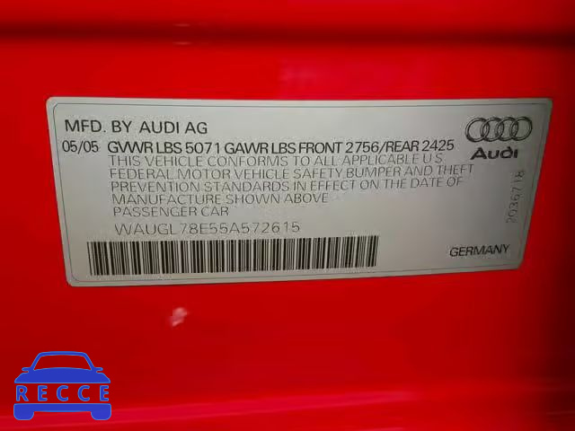 2005 AUDI NEW S4 QUA WAUGL78E55A572615 image 9