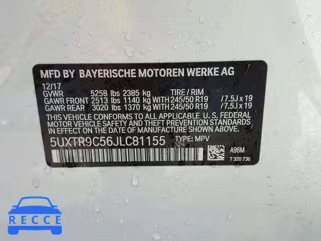 2018 BMW X3 XDRIVEM 5UXTR9C56JLC81155 зображення 9