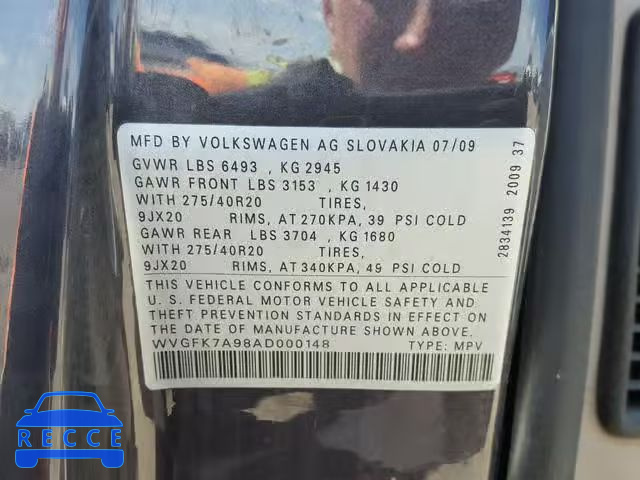 2010 VOLKSWAGEN TOUAREG TD WVGFK7A98AD000148 image 9