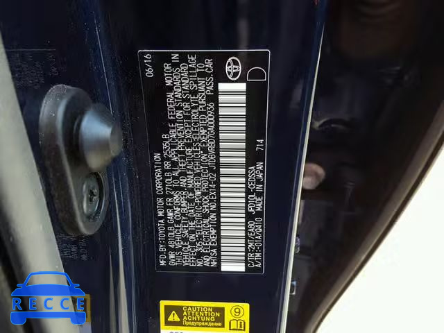 2016 TOYOTA MIRAI JTDBVRBD7GA000936 image 9