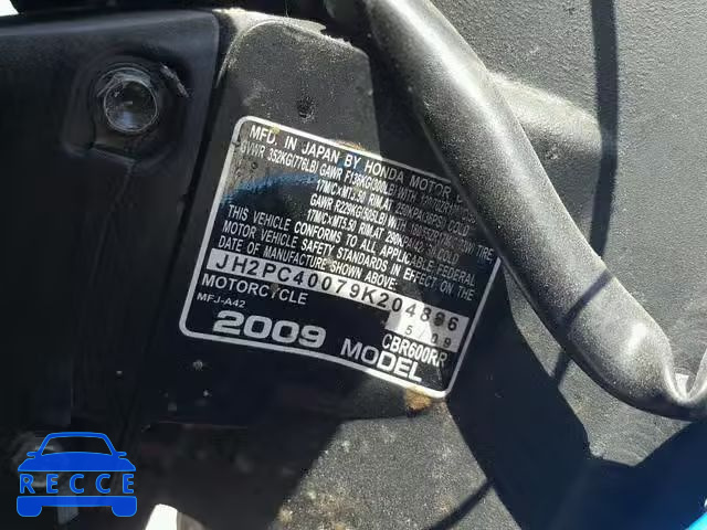 2009 HONDA CBR600 RR JH2PC40079K204896 image 9