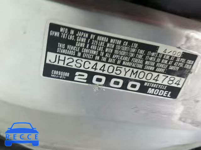 2000 HONDA CBR900 RR JH2SC4405YM004784 image 18