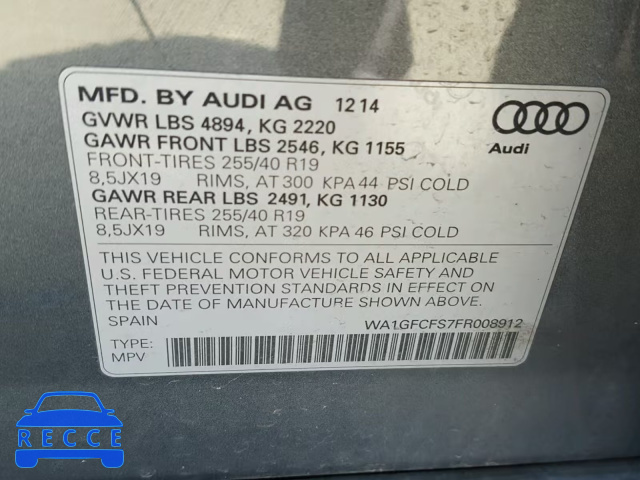 2015 AUDI Q3 PRESTIG WA1GFCFS7FR008912 зображення 9