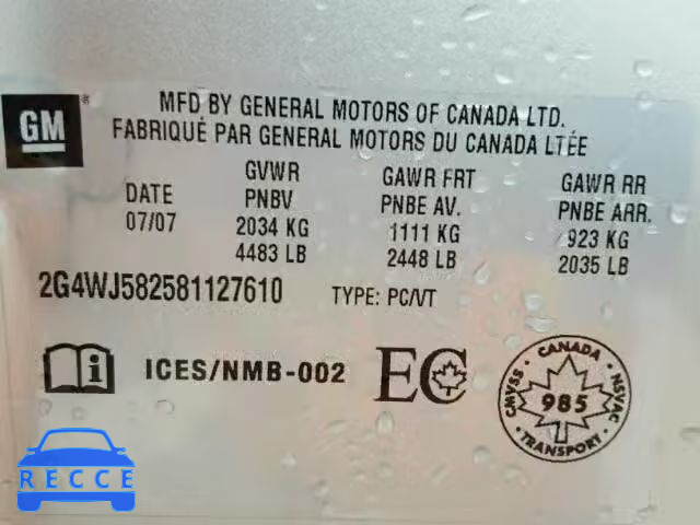 2008 BUICK ALLURE CXL 2G4WJ582581127610 зображення 9