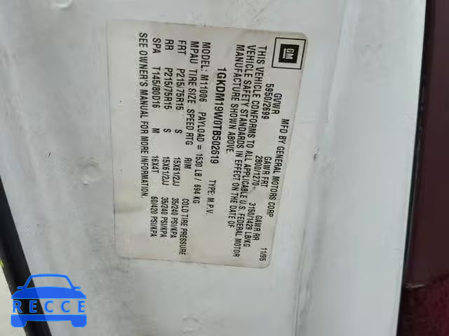 1996 GMC SAFARI XT 1GKDM19W0TB502619 image 9