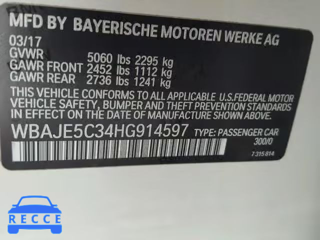 2017 BMW 540 I WBAJE5C34HG914597 image 9