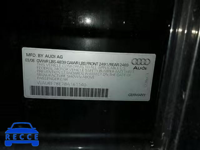 2008 AUDI A4 S-LINE WAUEF78E78A161140 image 9