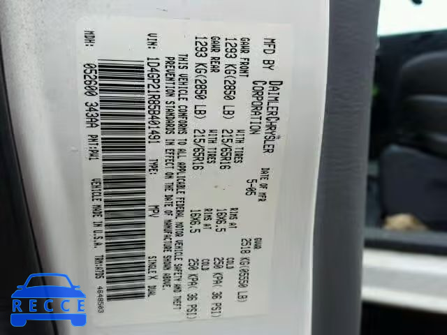 2005 DODGE CARAVAN C/ 1D4GP21R85B401491 image 9