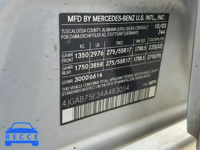2004 MERCEDES-BENZ ML 500 4JGAB75E34A483054 зображення 9