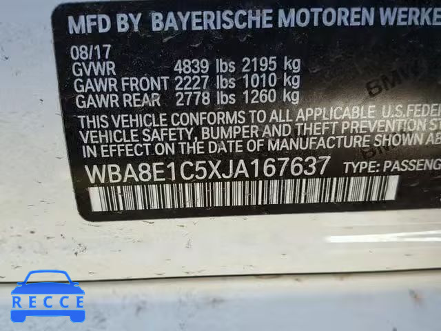 2018 BMW 330E WBA8E1C5XJA167637 зображення 9