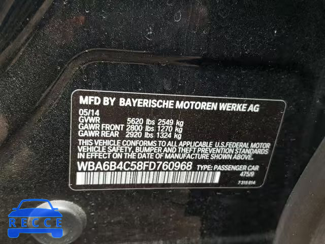 2015 BMW 650 XI WBA6B4C58FD760968 зображення 9