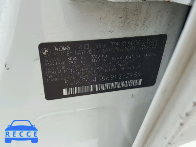 2009 BMW X6 XDRIVE3 5UXFG43569L222959 image 9