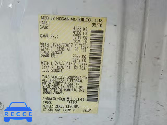 2016 NISSAN NV 2500 S 1N6BF0LY0GN815396 image 9