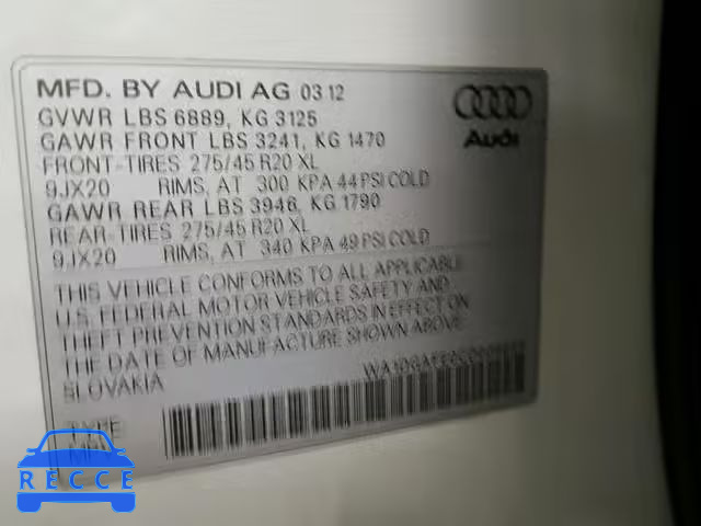 2012 AUDI Q7 PRESTIG WA1DGAFE0CD008659 image 9