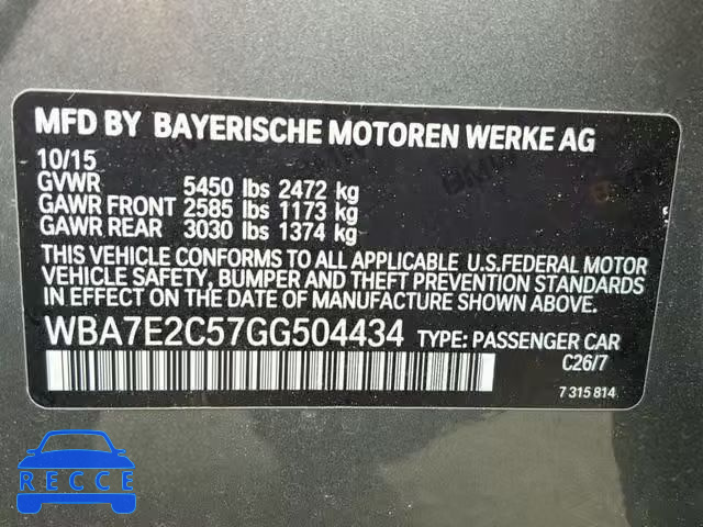 2016 BMW 740 I WBA7E2C57GG504434 зображення 9
