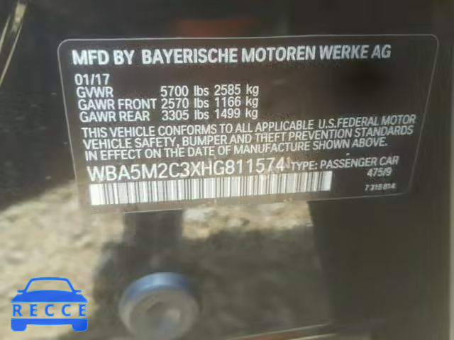 2017 BMW 535 IGT WBA5M2C3XHG811574 зображення 9