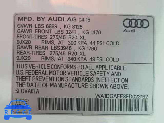 2015 AUDI Q7 PRESTIG WA1DGAFE3FD023192 image 9