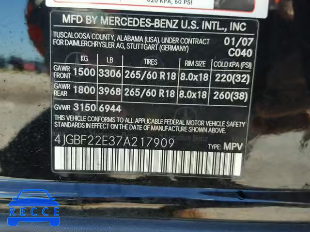 2007 MERCEDES-BENZ GL 320 CDI 4JGBF22E37A217909 зображення 9