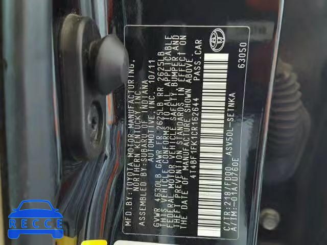 2012 TOYOTA CAMRY BASE 4T4BF1FK1CR162644 image 9