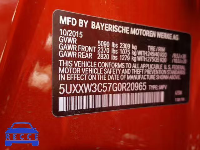 2016 BMW X4 XDRIVE2 5UXXW3C57G0R20965 image 9