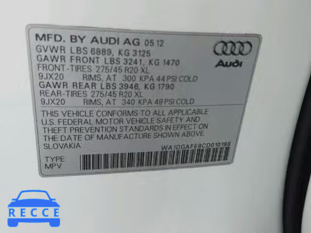 2012 AUDI Q7 PRESTIG WA1DGAFE8CD010188 image 9