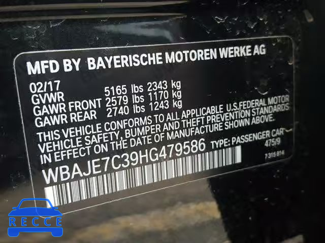 2017 BMW 540 XI WBAJE7C39HG479586 зображення 9