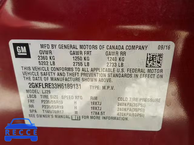 2017 GMC TERRAIN DE 2GKFLRE33H6189131 image 9