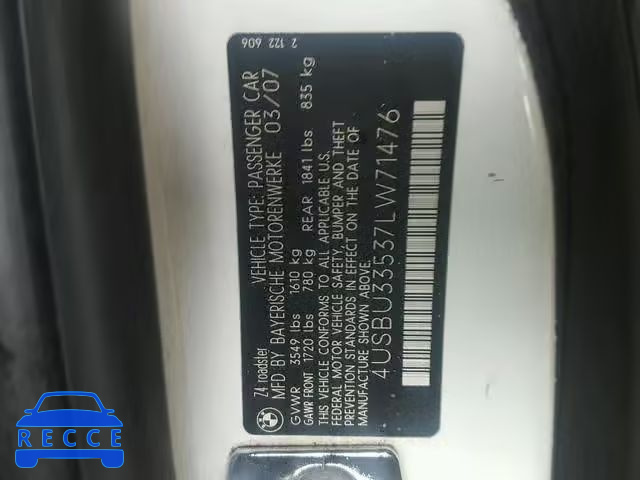 2007 BMW Z4 3.0 4USBU33537LW71476 image 9