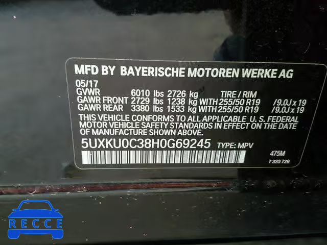2017 BMW X6 SDRIVE3 5UXKU0C38H0G69245 image 9