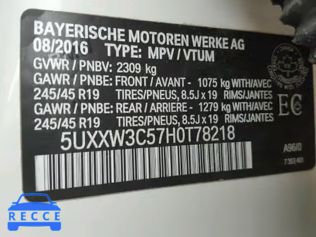 2017 BMW X4 XDRIVE2 5UXXW3C57H0T78218 зображення 9