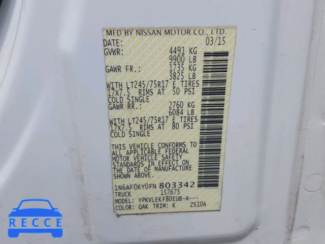 2015 NISSAN NV 2500 1N6AF0KY0FN803342 Bild 9