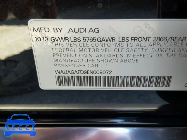 2014 AUDI A8 QUATTRO WAUAGAFD9EN008072 image 9