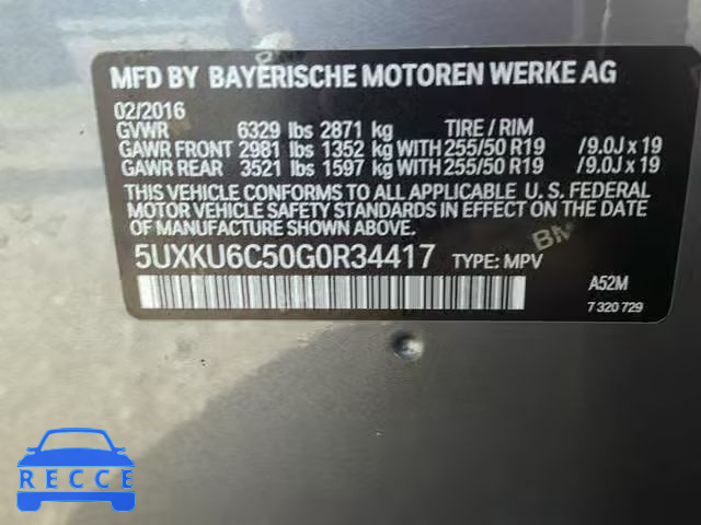 2016 BMW X6 XDRIVE5 5UXKU6C50G0R34417 Bild 9