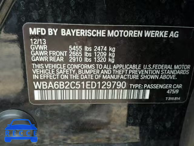 2014 BMW 650 I WBA6B2C51ED129790 Bild 9